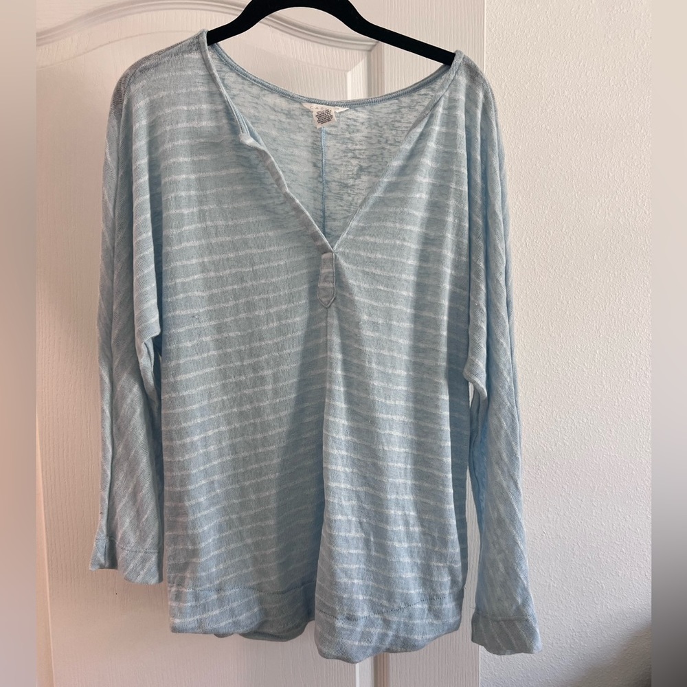 Caslon Dolman Light Blue Striped Blouse SZ S